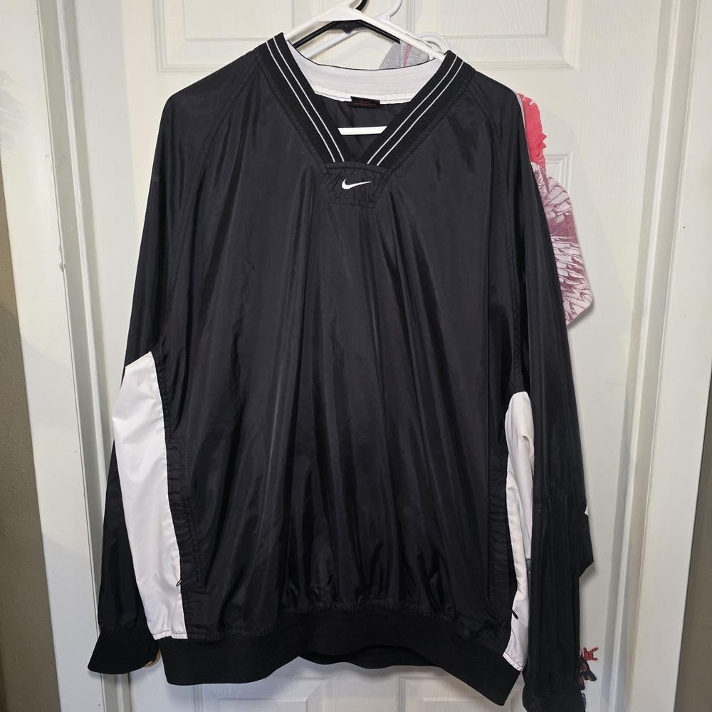 Nike Windbreaker V Neck Pullover Jacket Center Swoosh Vtg 90s Mens XXL Black Y2k